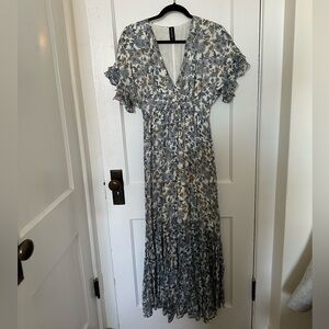 MINKPINK Blue and Cream Floral Maxi Dress